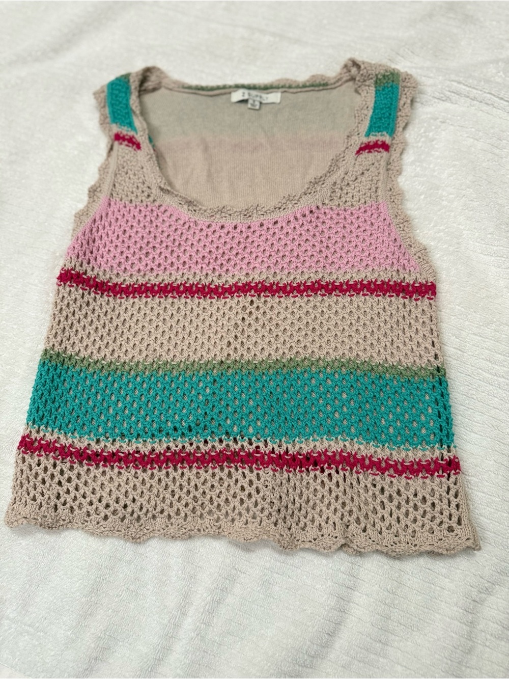 Zsupply Beige Crochet Tank with Pink and Teal Stripes